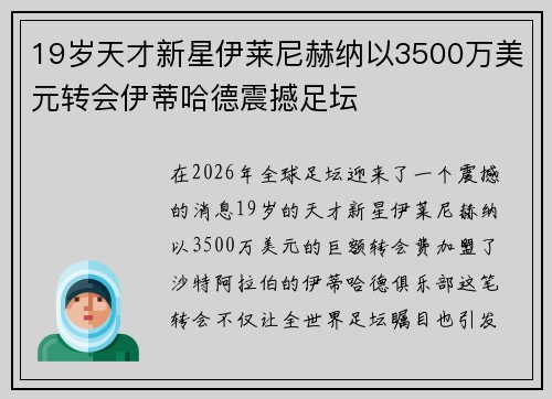 19岁天才新星伊莱尼赫纳以3500万美元转会伊蒂哈德震撼足坛
